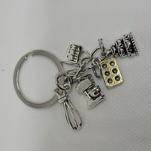 Baker Cook Food Charm Silver Tone Keyring